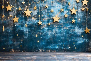 蓝色背景上的金色星星装饰