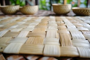 精美竹编桌面与编织碗