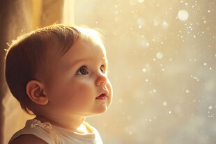 婴儿窗边凝望梦幻瞬间