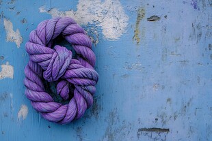 紫色绳结置于斑驳蓝背景