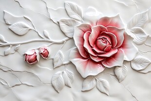 立体浮雕粉色玫瑰墙面装饰
