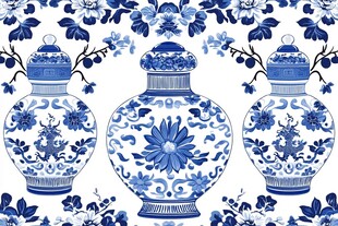 青花瓷瓶花卉精美图案