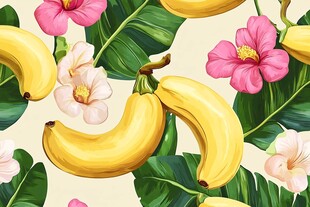 香蕉花卉热带风图案