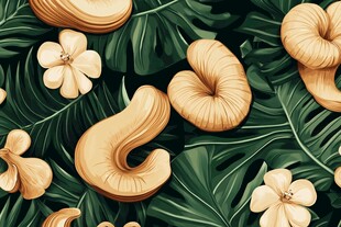 腰果花卉绿叶热带图案