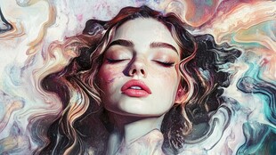 梦幻卷发女子的艺术画像