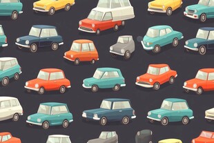 复古多彩汽车无缝图案背景