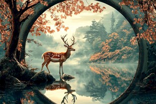 梦幻秋景中的优雅小鹿