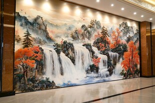 大厅中式山水瀑布装饰画