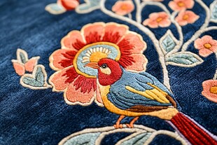 刺绣花鸟图案的精美织物