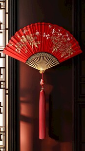 中式红折扇 古典雅致之美