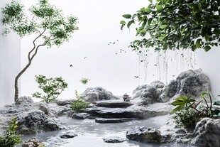 中式禅意庭院景观意境图