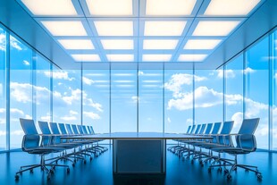 现代明亮会议室全景