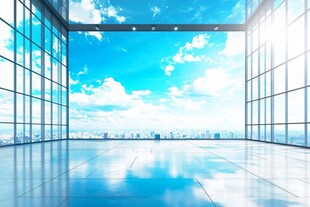 开阔落地窗办公室的美景