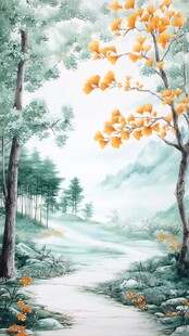 秋意山林小径唯美景致