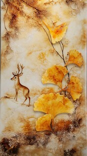 鹿伴银杏的秋日诗意图景