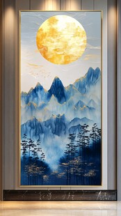 圆月映群山中式意境画