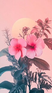 夕阳下的娇艳粉色花卉