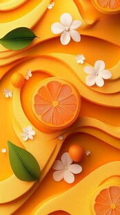 橙色水果花卉立体创意图案
