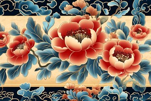中式牡丹花卉传统纹样
