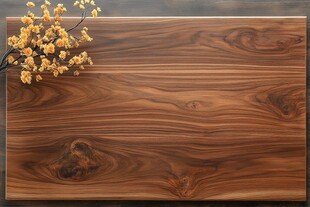 木纹桌面配精致黄色花枝