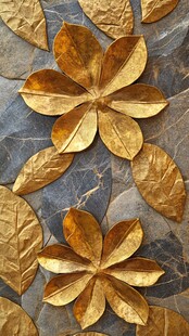 金色花叶装饰墙面特写