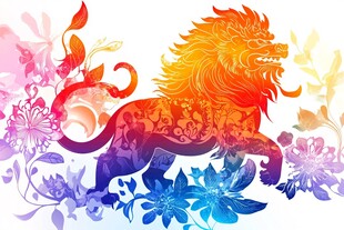 彩色花卉狮子插画艺术