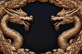 双金龙环绕装饰艺术图案