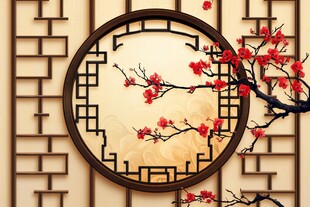 中式窗景红梅雅致之美