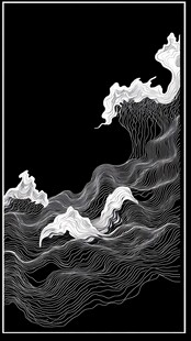 黑白线条勾勒的灵动海浪