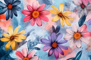 多彩雏菊水彩风花卉图案