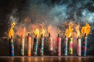 多彩烟花棒燃起绚丽火光