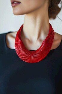 红色夸张项链配黑色上衣