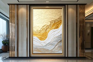 奢华大厅中的金箔山水壁画