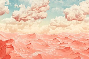 梦幻粉色沙漠与云朵景观