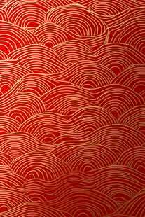 红底金纹海浪中式传统图案
