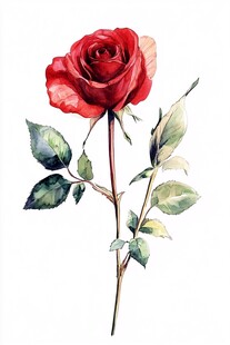 手绘红玫瑰水彩画作品