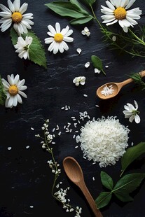 雏菊与大米的自然组合