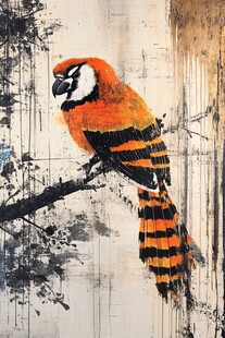 水墨风彩羽栖枝图