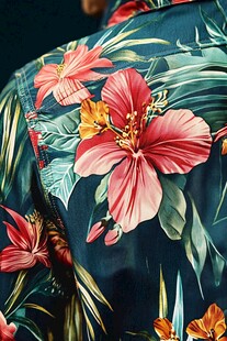 热带花卉印花服饰细节