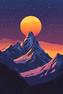 月夜下的壮丽山峰景观