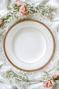 优雅餐具搭配浪漫花卉装饰