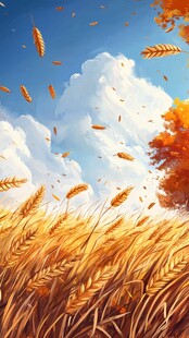 金秋麦田 麦穗随风飞舞
