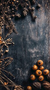 秋日干花坚果木质背景图