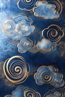 蓝金祥云图案背景纹理