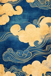 蓝底金色中式云纹图案