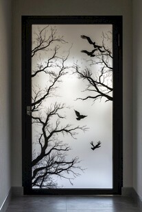 中式花鸟玻璃门艺术图景