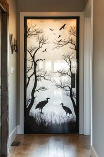 中式花鸟屏风玄关装饰画