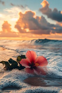 海滩上的娇艳木槿花