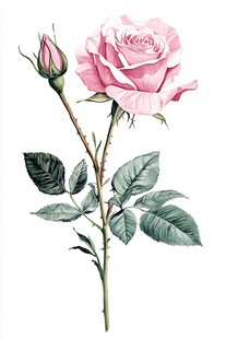 粉色玫瑰插画 单枝绽放