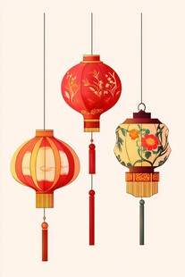 中式传统灯笼悬挂装饰图